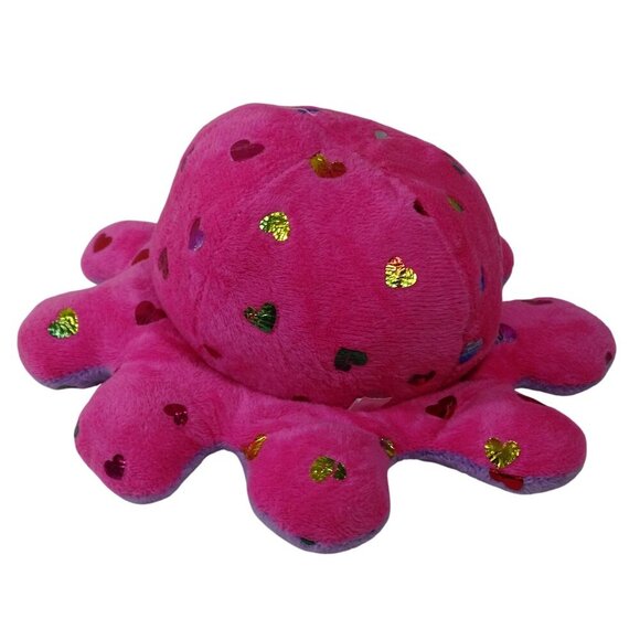 Reversible Metallic Heart Plush Octopus Toy Happy and Angry Pink and Purple - Picture 5 of 6